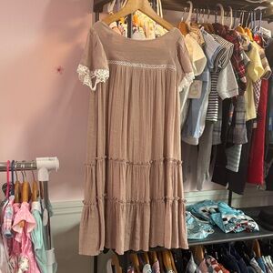 Adorable Tiered Kids Dress with Lace Trim